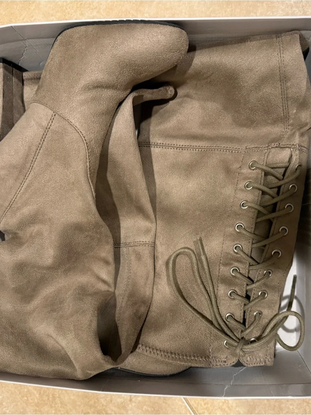 Steve Madden Taupe Over-the-Knee Lace-Up Block Heel Boot